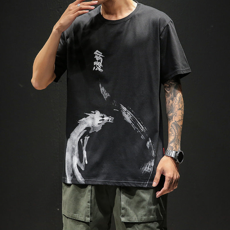 Loose T-shirt With Ink Printing