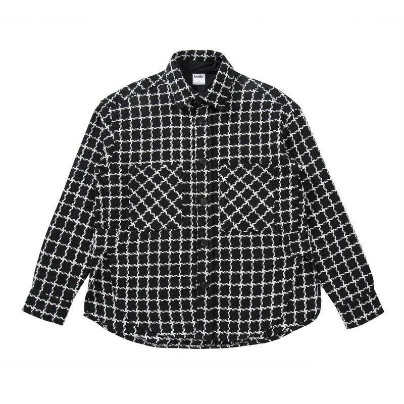 High Street Trend Black And White Plaid Lapel Shirt Jacket