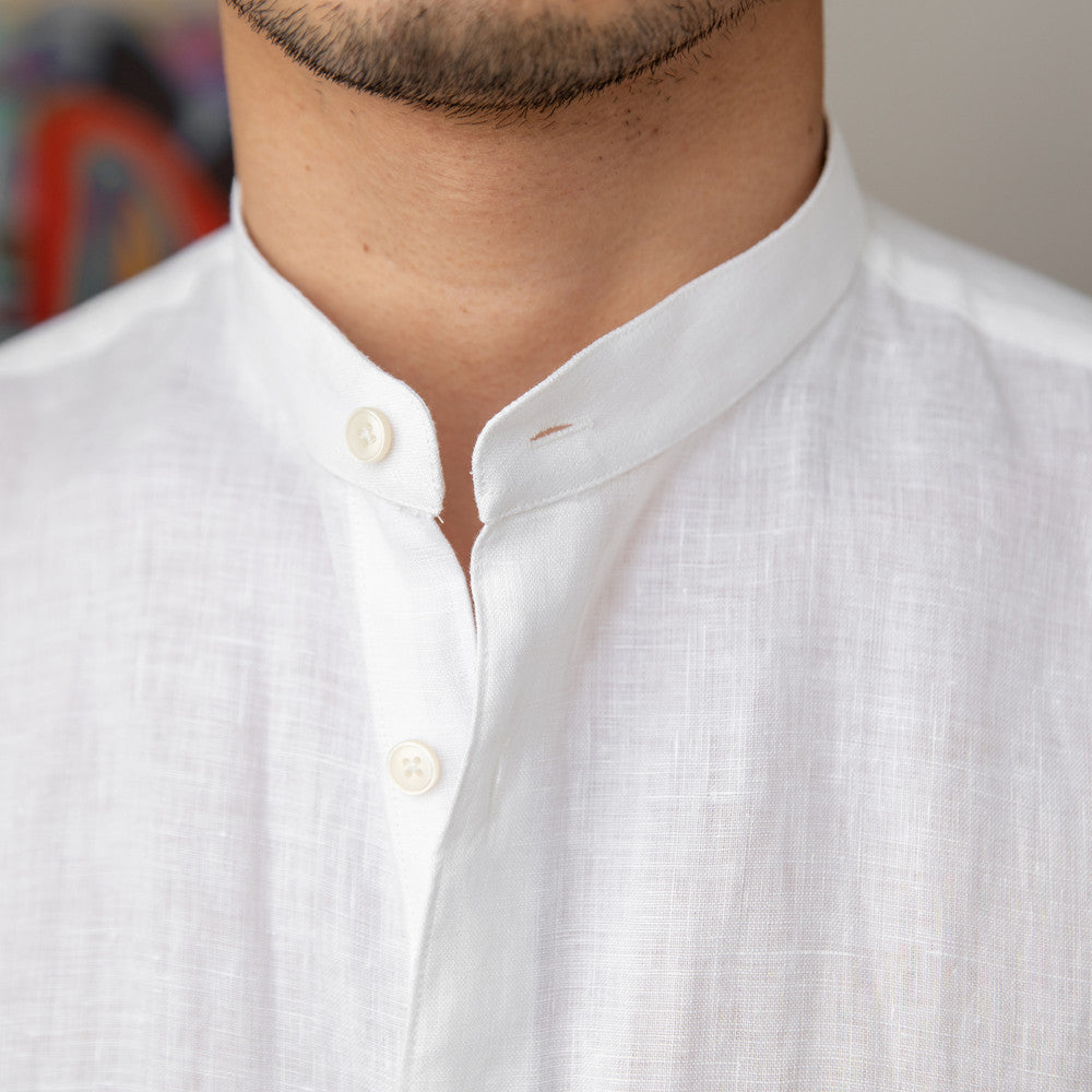 Positano Linen Grandad Collar Shirt