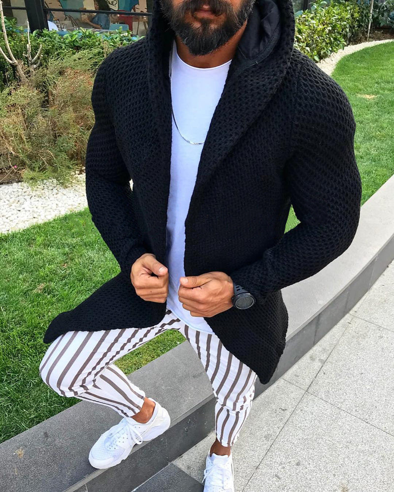 long-sleeved cardigan hooded knitted sweater men