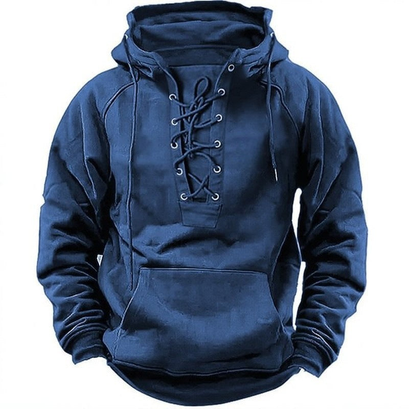 Men's Outdoor Retro Lace-up Hooded Long-sleeved sweater