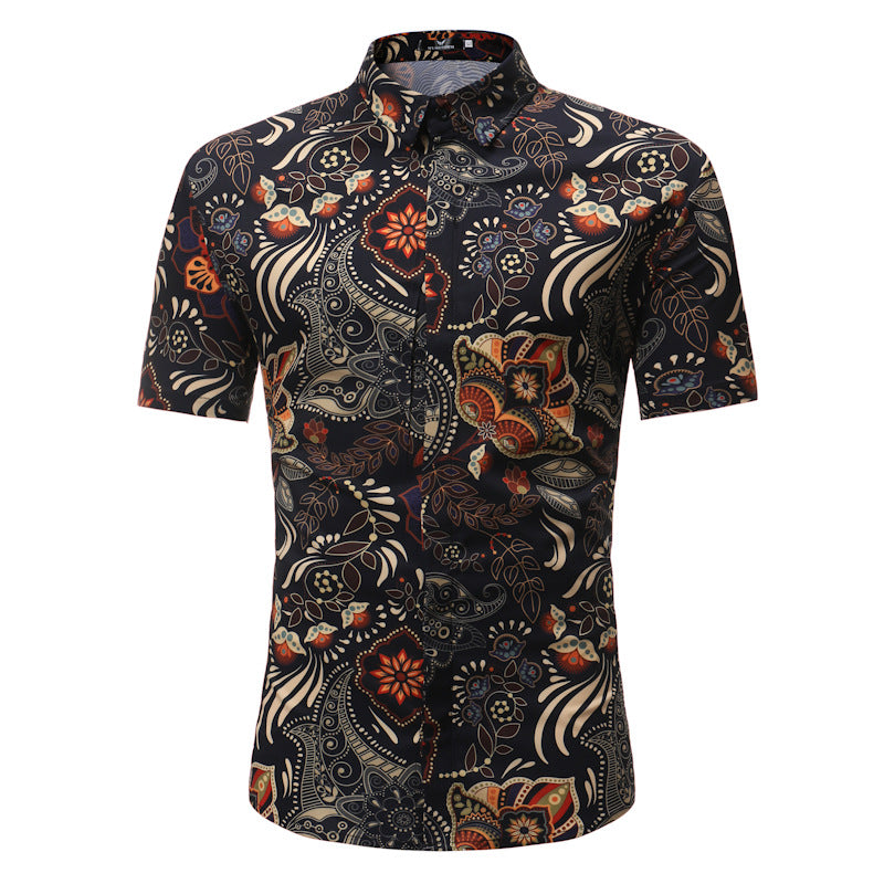 Casual short - sleeved floral shirt