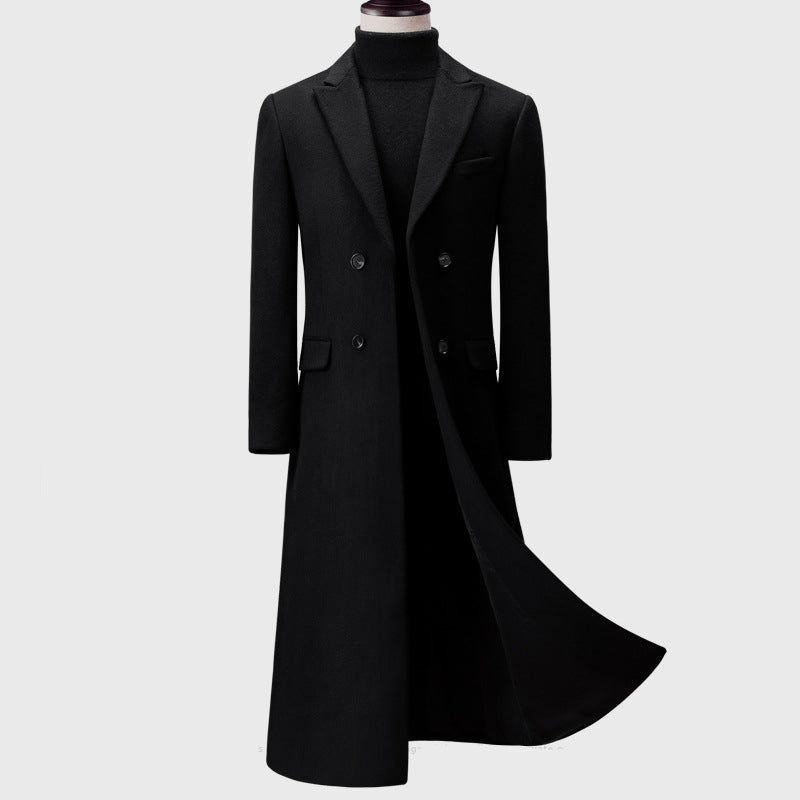 Men's long woolen trench coat