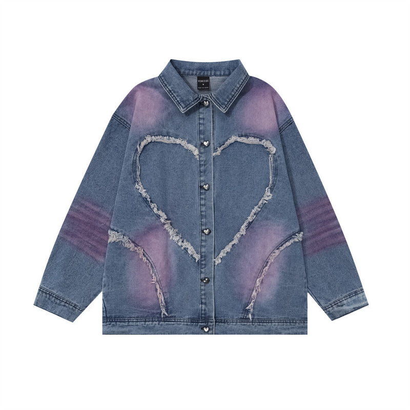 Heart-shaped Multi-part Frayed Hem Denim Jacket