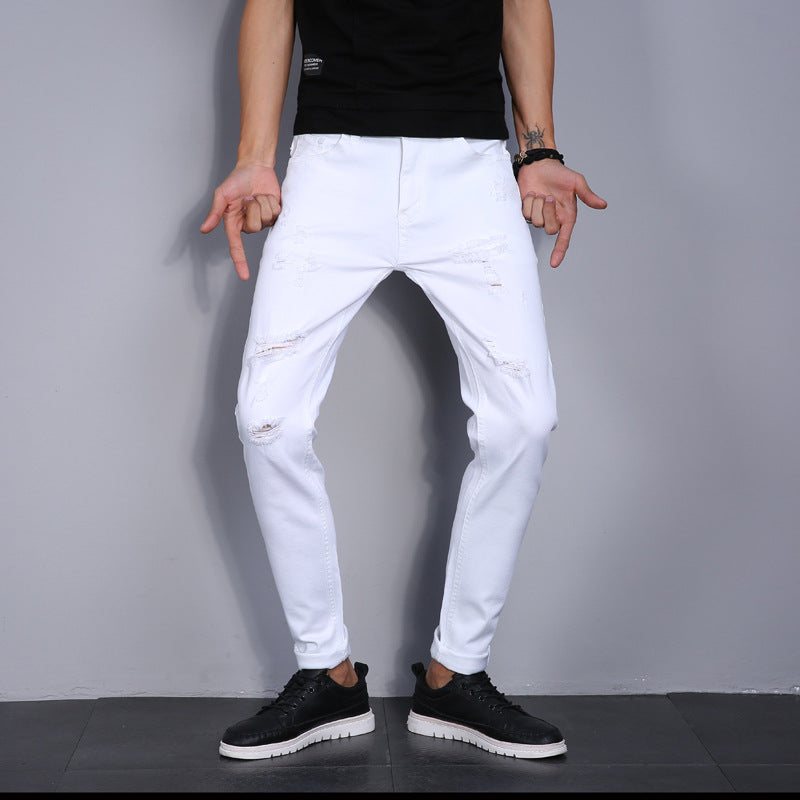 Slim Fit Stretchy Feet White Casual Youth Jeans