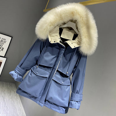 Hooded Faux Fur Collar Down Jacket Female