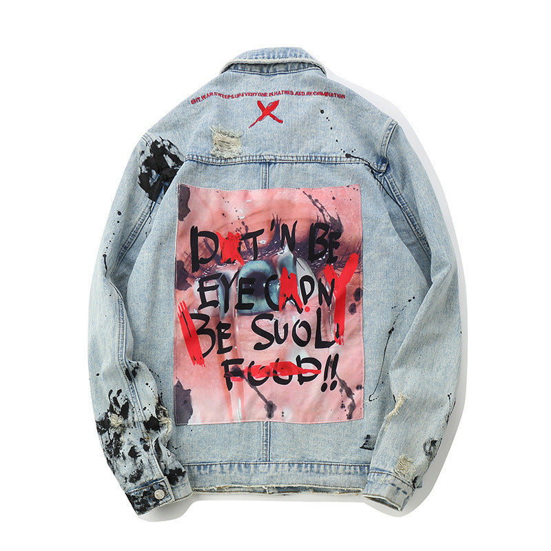 Cartoon graffiti splash print denim jacket