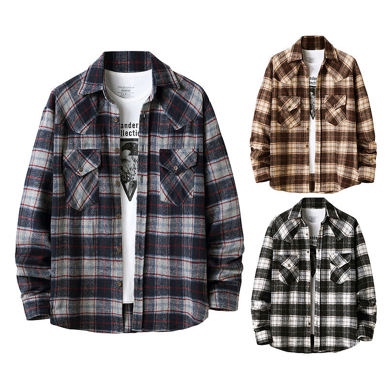 Men's Long Sleeve Flannel Plaid Shirt Jacket