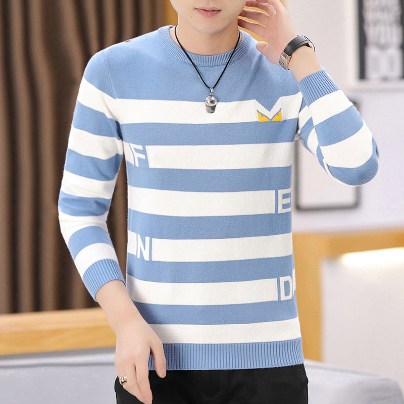 Men's Round Neck Striped Sweater