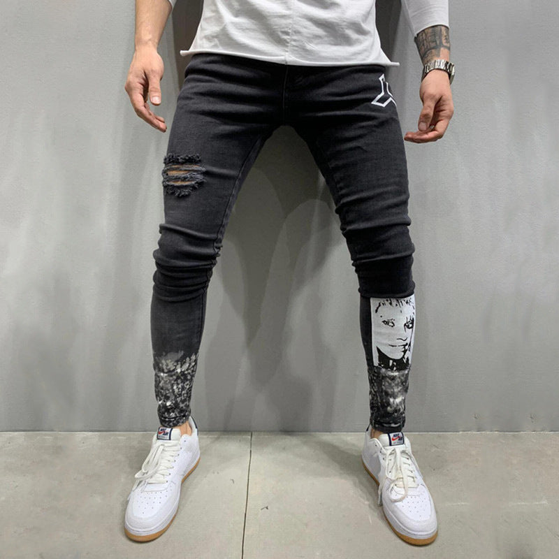 Men's Ripped Stretch Stiletto Black Jeans