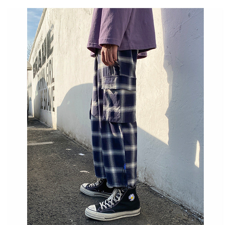 Check beam casual pants