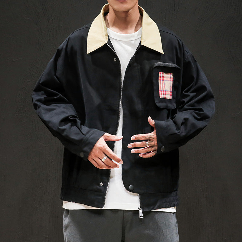 Contrast collar lapel tooling jacket men