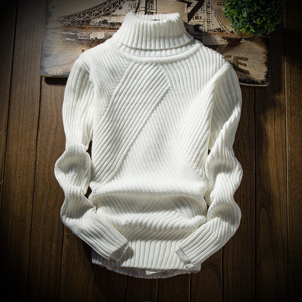 Pure color thickened raw turtleneck