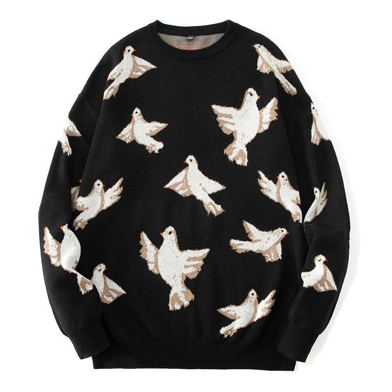 Men's Loose Dove Jacquard Knitted Pullover Sweater