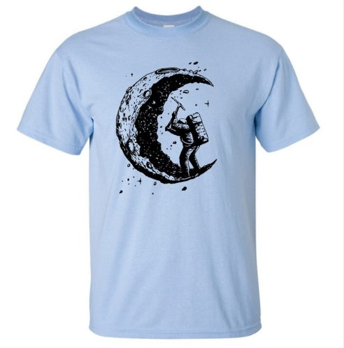 Digging The Moon Print Casual Mens O-neck T Shirt