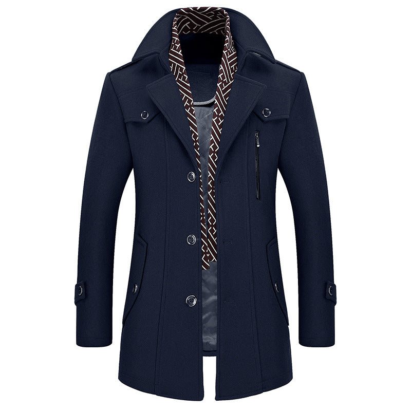 Middle-aged men's woolen coat mid-length