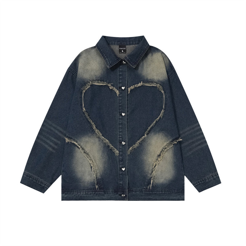 Heart-shaped Multi-part Frayed Hem Denim Jacket