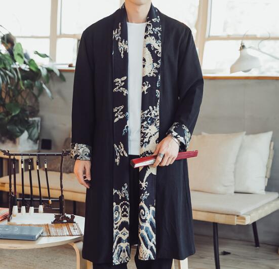 Casual Stitching Printed Linen Cloak for men