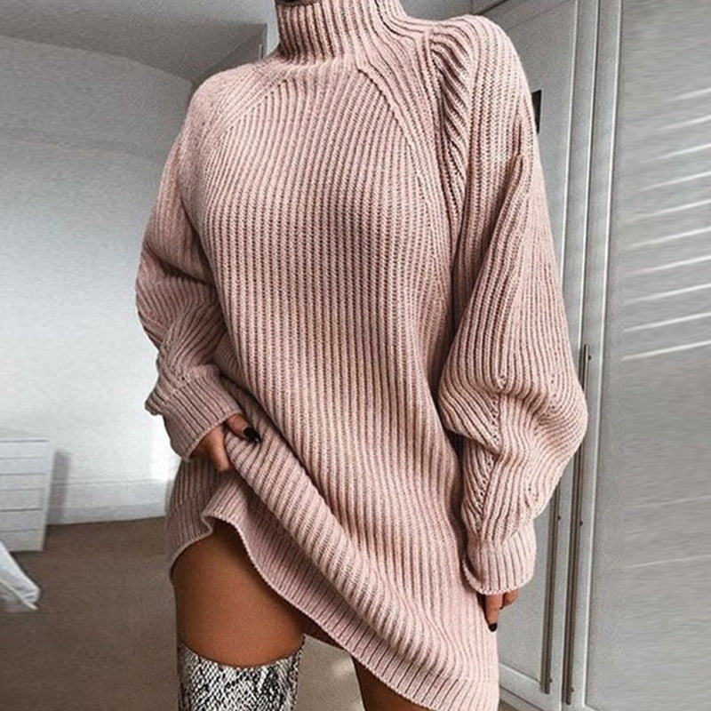Solid Turtleneck Winter Warm Sweater Dress women