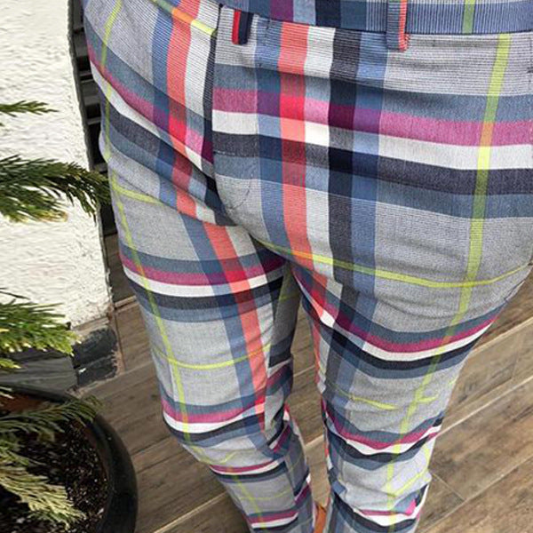 Casual plaid print tight pants