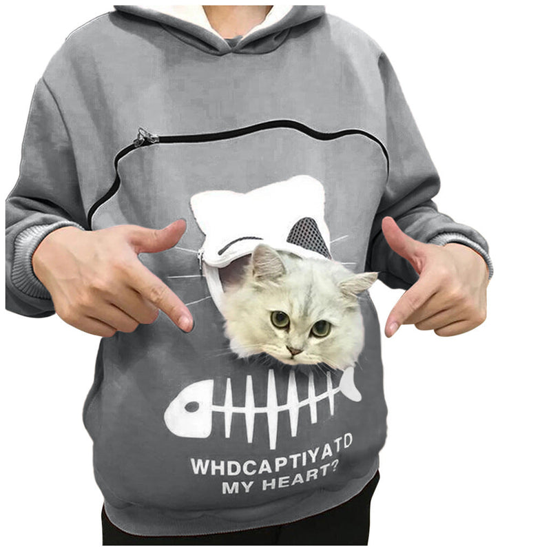 Hooded Sweatshirt With Cat Pet Pocket