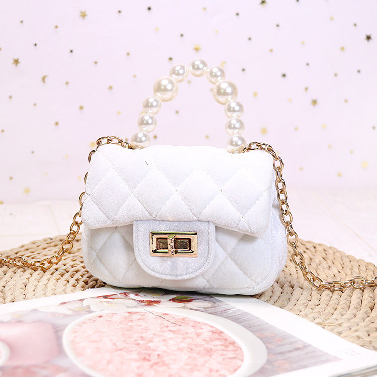 Gold Velvet Mini Pearl Handbag