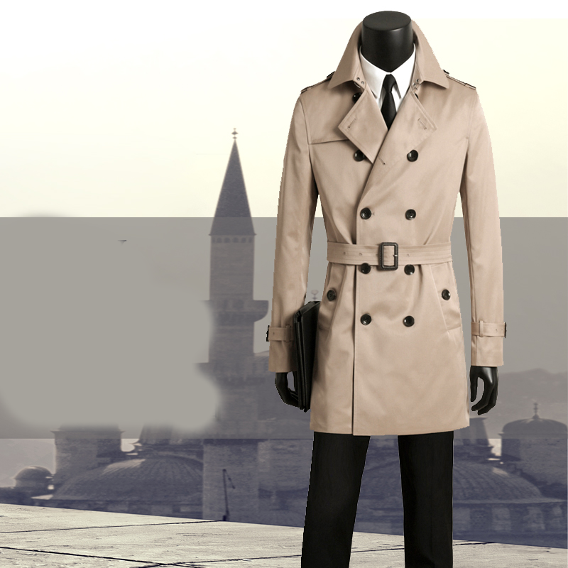 Men's slim long trench coat