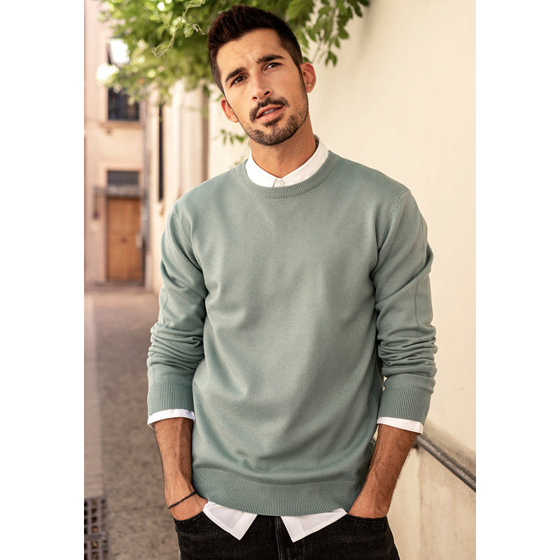 Maglione pullover casual e versatile da uomo in tinta unita autunnale