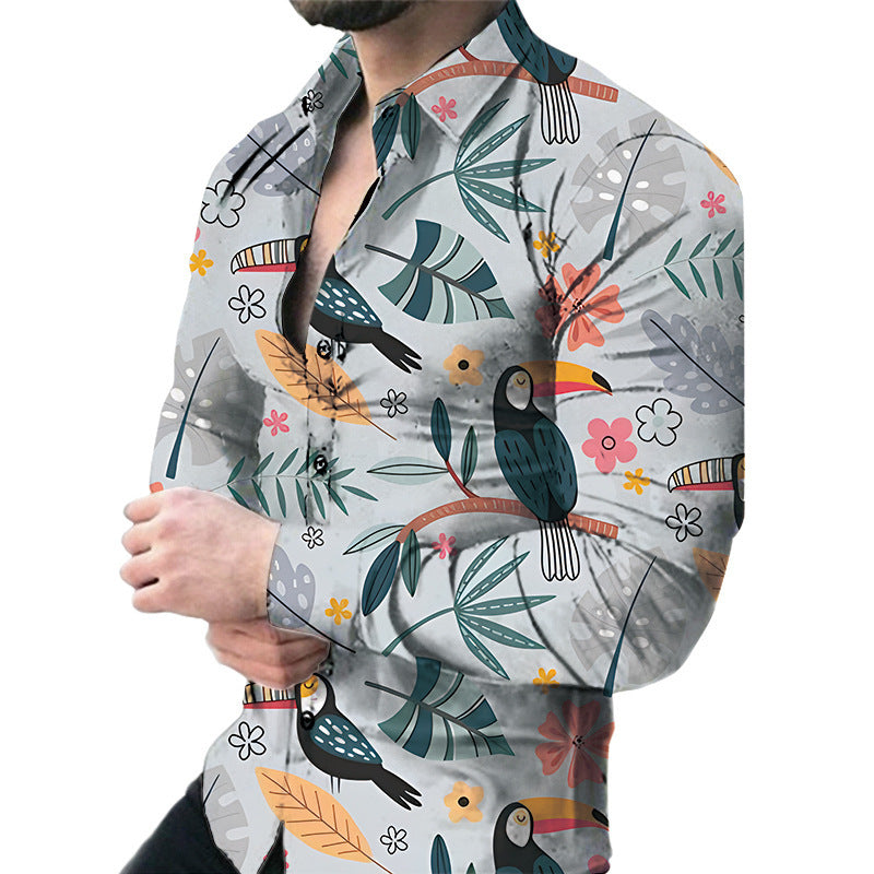 Men's Casual Long Sleeved Floral Shirt