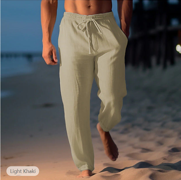 Drawstring Elastic Waist Straight Flat Comfortable beach pants