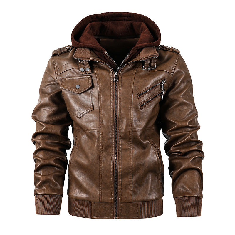 Motorcycle leather men's jackets stand collar