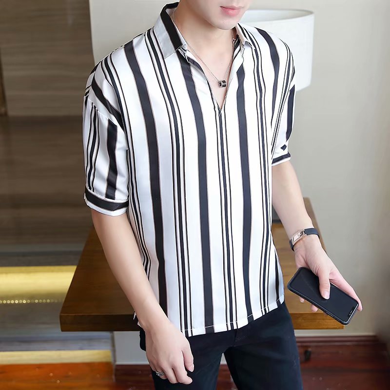 Striped Five-Point Sleeve Shirt