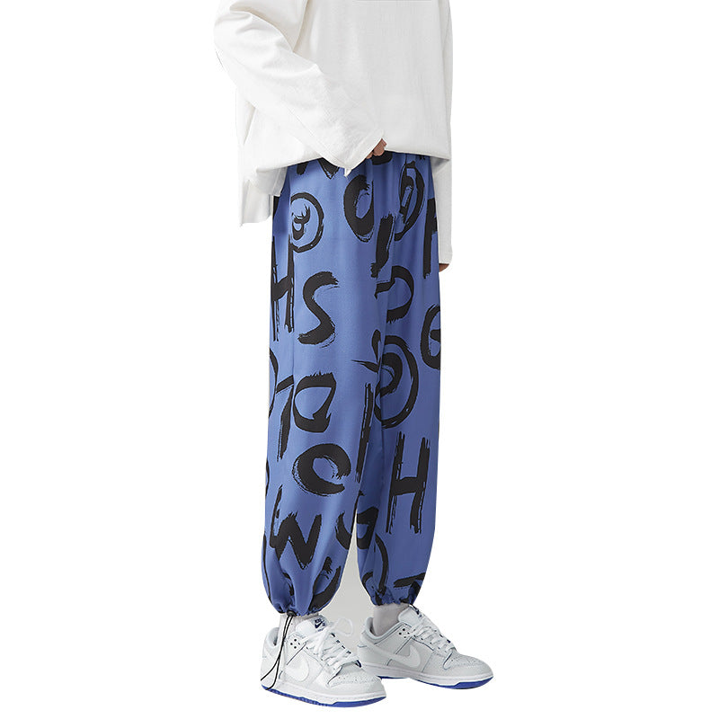 Men's Loose Drawstring Print Casual Trousers