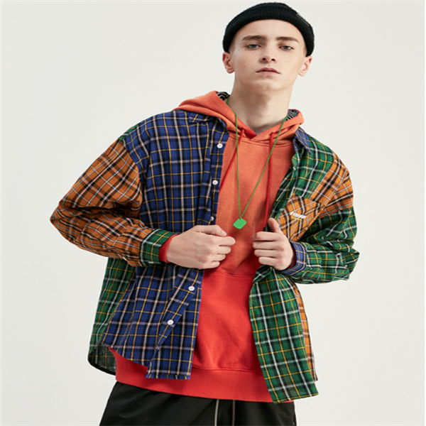 Plaid printed men's loose shirt