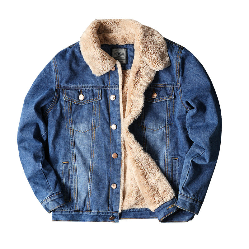 Autumn And Winter Fleece-lined Old Fashion Casual Denim Coat