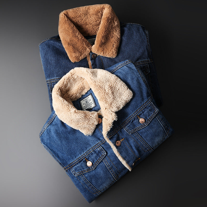 Autumn And Winter Fleece-lined Old Fashion Casual Denim Coat