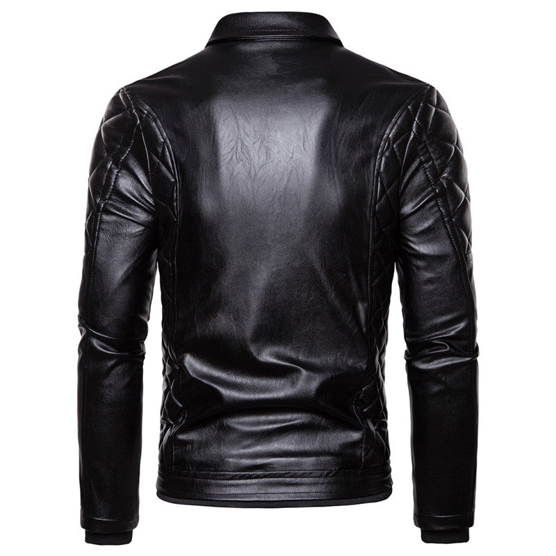 Detachable Wool Collar Rivet Windproof Locomotive Leather Jacket