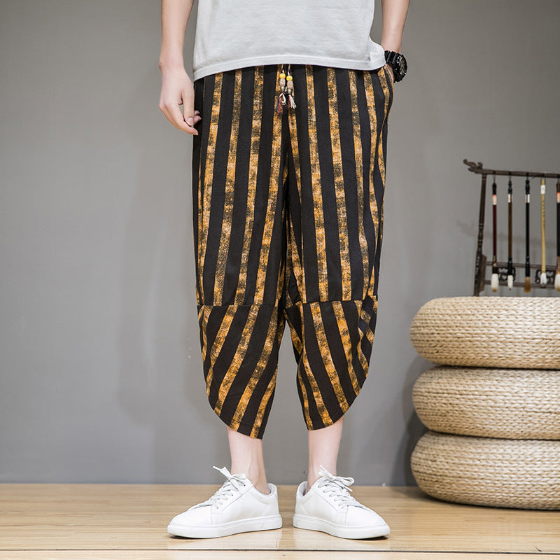 Striped Carrot Plus Size Loose Beach Pants Cropped Pants