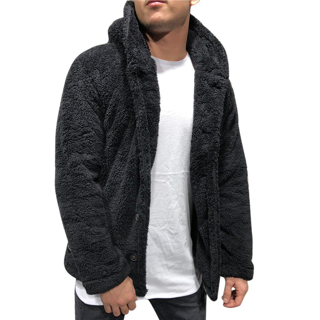 Winter Men's Hooded Solid Color fleece Jacket