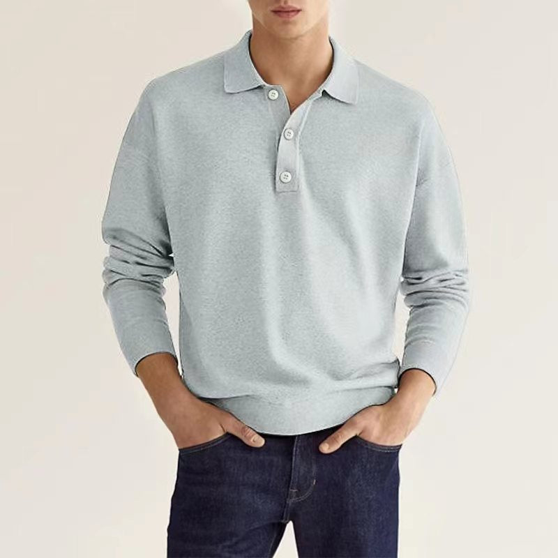 Long Sleeve V-neck Button up Men's Casual Top Polo Shirt