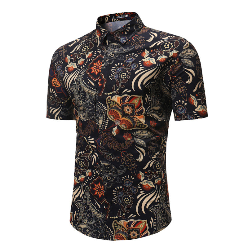 Casual short - sleeved floral shirt