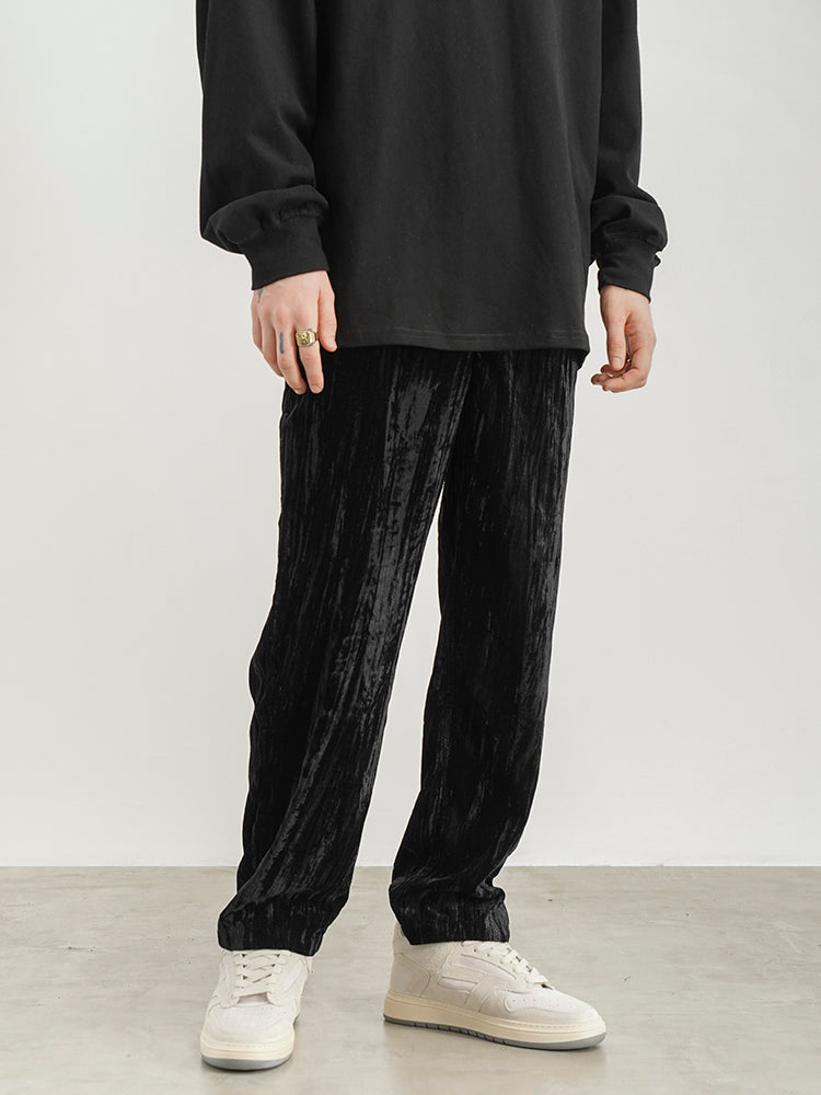 Pleated Velvet Straight-leg Casual Pants