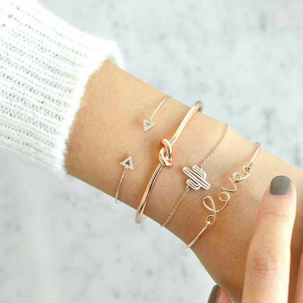 4pcs/1set Gold Color Cactus Letter Knot Bracelet