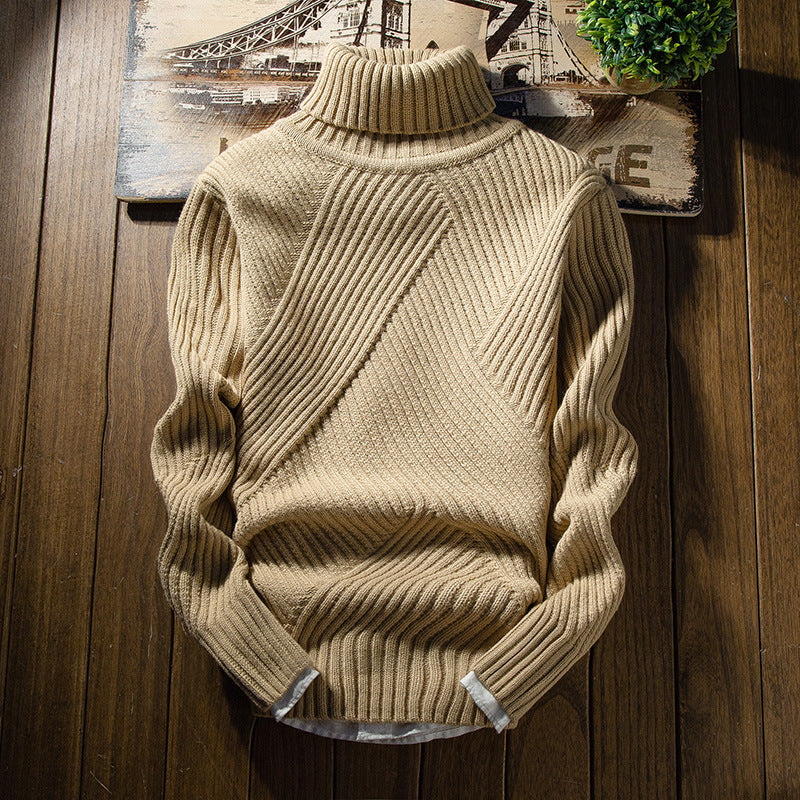 Pure color thickened raw turtleneck