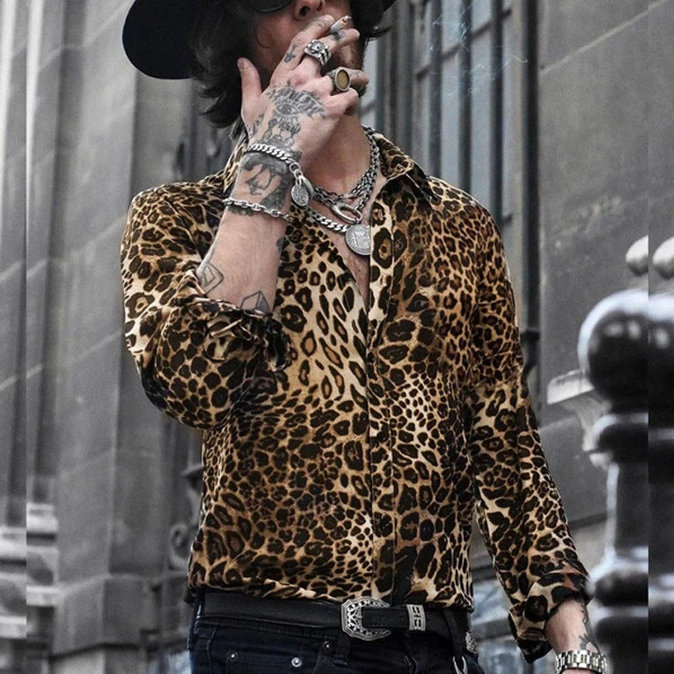 Men's Leopard Print Long Sleeve Shirt