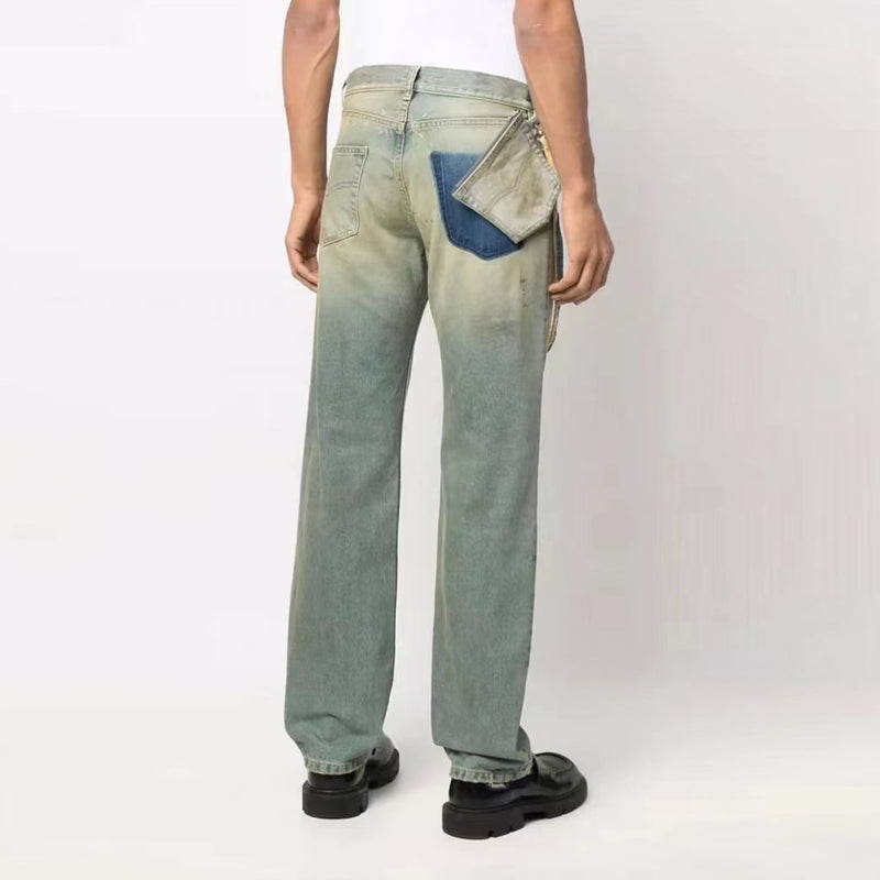 Men's Water Wash Speckled Ink Chain Blue Denim jeans