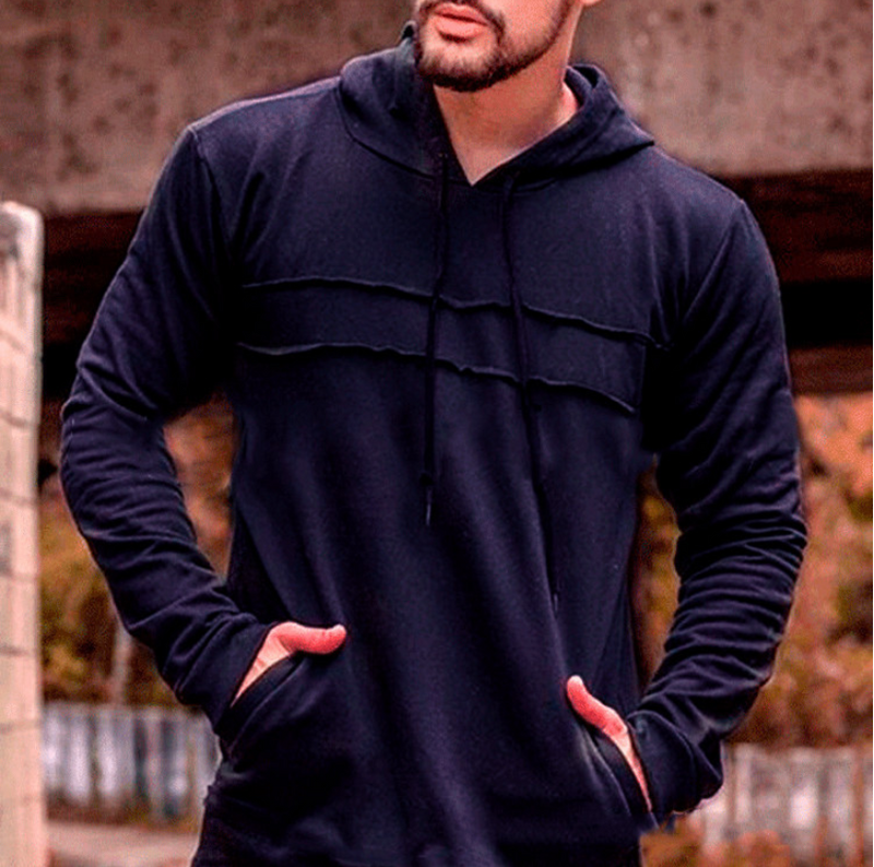 Solid Color Stitching Drawstring  Hoodie