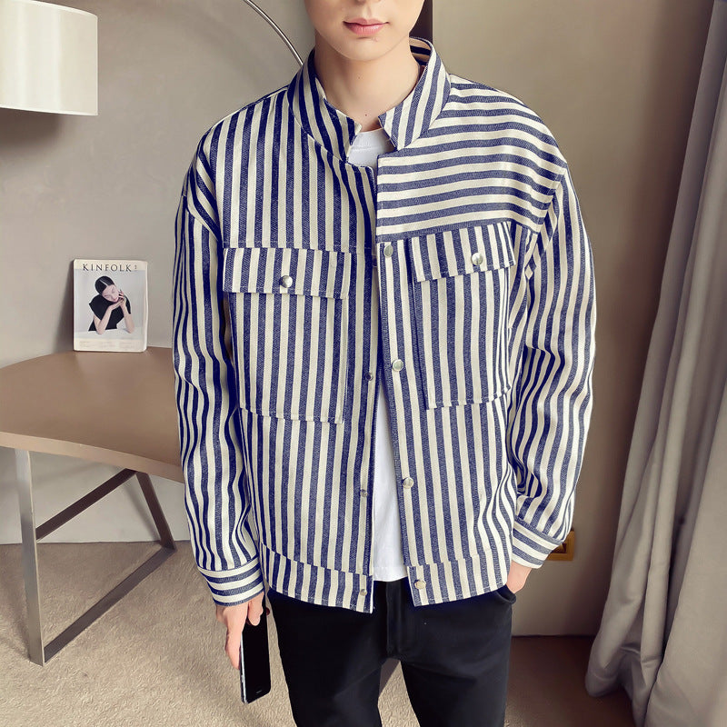 Multi-pocket striped men's jacket