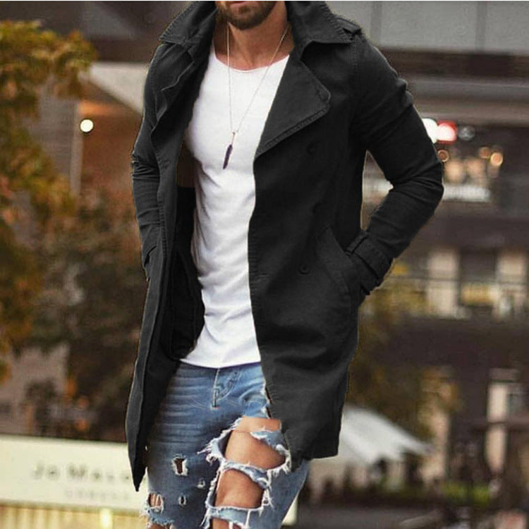 Mid-length slim-fit trench coat men