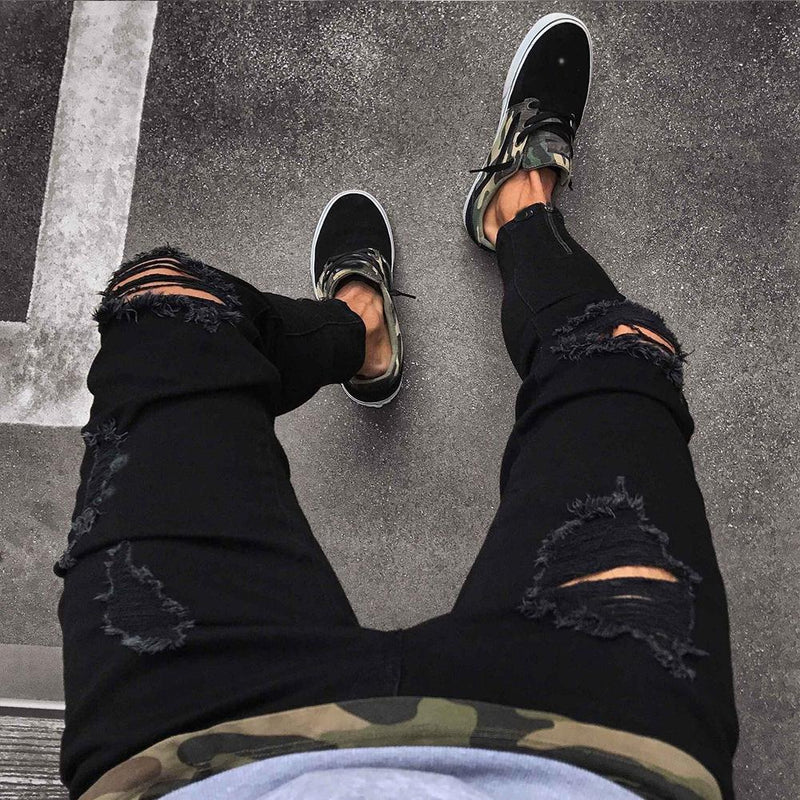 jeans desgastados negros para hombre